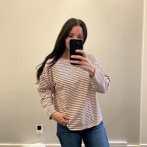 AYR French Fry Rust & Cream Striped Long Sleeve Pima Cotton Women's Size M